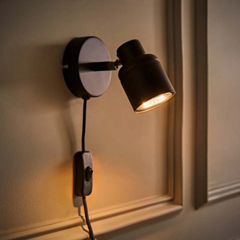Image of ValueLights ValueLights Benton Single Adjustable Plug In Spotlight Wall Light with LED Bulb in Black One Size Unisex 5059406037078