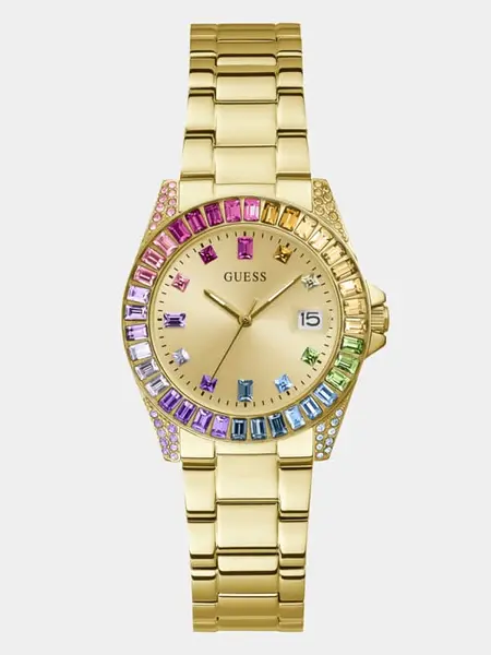 Image of Guess Crystal Watch With Date Function 14988103 Gold