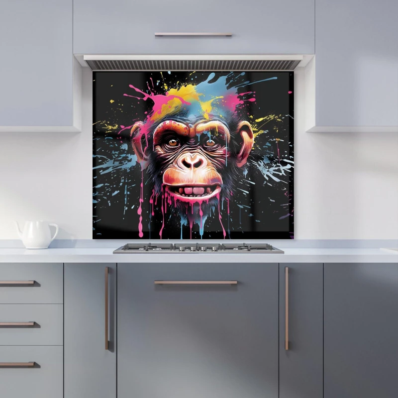 Image of Warren Reed - Designer Multi Coloured Monkey Face Splashart Kitchen Splashback in Blue Size: 600mm x 600mm Blue Unisex 600mm x 600mm