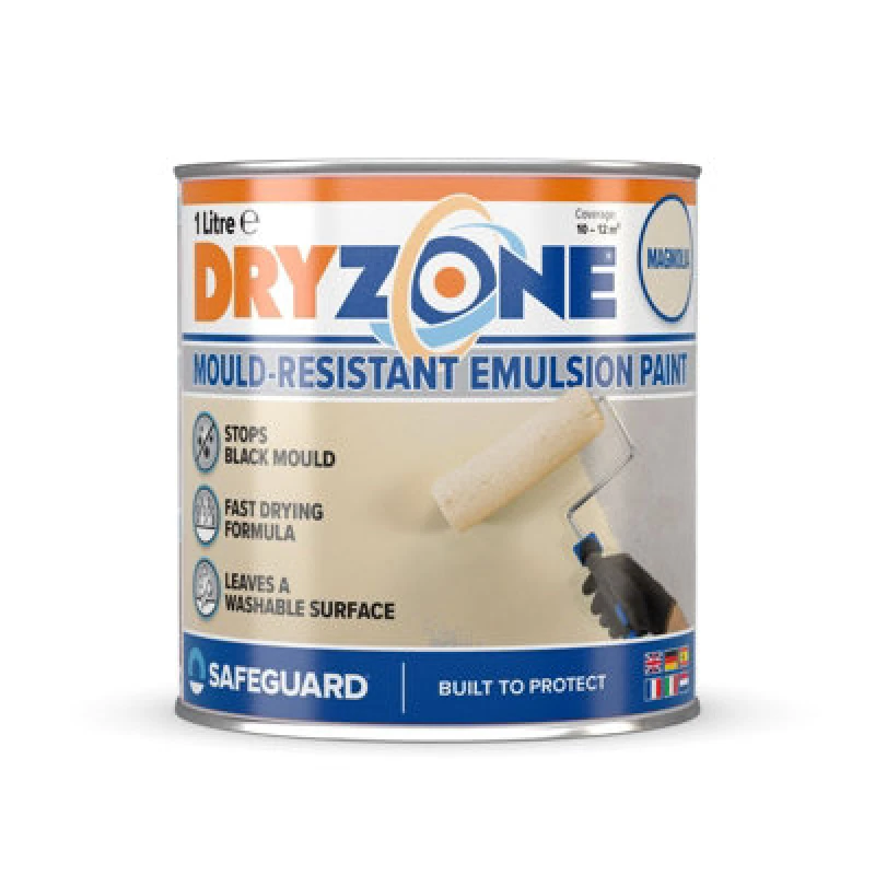 Image of Dryzone Anti Mould Paint (1L, Magnolia) - 5 Years Resistant Against Black Mould Growth On Walls And Ceiling. 10M² - 12M² Coverage