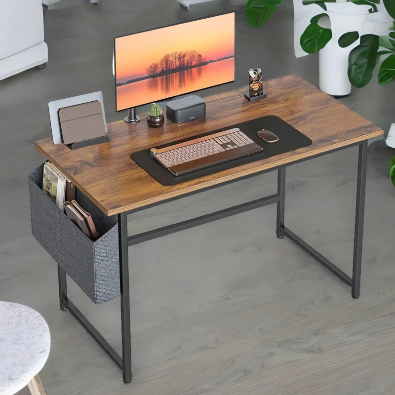 Image of Rafaelo Mobilia Industrial Computer Desk With Storage Bag in Brown Brown Unisex