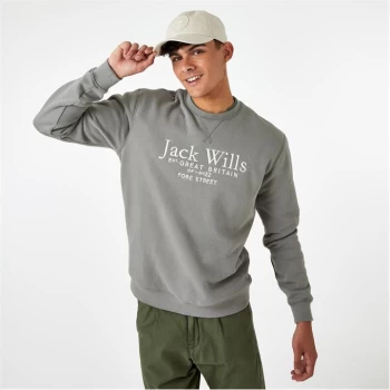 Image of Jack Wills Belvue Graphic Logo Crew Neck Sweatshirt - Washed Khaki