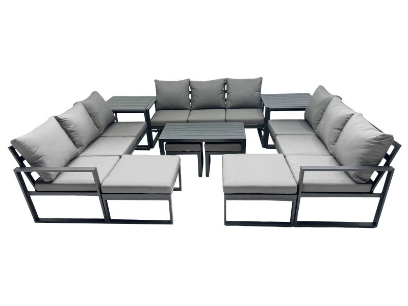 Image of Fimous Aluminium 3 Seat Sofa Coffee Table Sets with 4 Stools 2 Side Table in Dark Grey Dark Grey Unisex