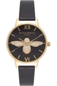 Image of Ladies Olivia Burton Midi 3D Bee Black & Gold Watch OB16AM118