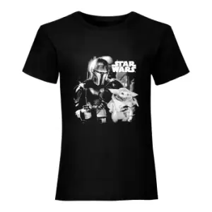Image of Star Wars: The Mandalorian Womens/Ladies Mando And The Child Photograph Boyfriend T-Shirt (M) (Black)