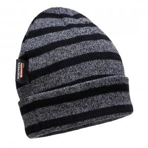 Image of Portwest Insulatex Striped Beanie Hat Grey/ Black One Size