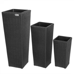 Image of Poly Rattan Planter Set 3 Pcs Flower Outdoor Garden Patio Planters Square Tube Black