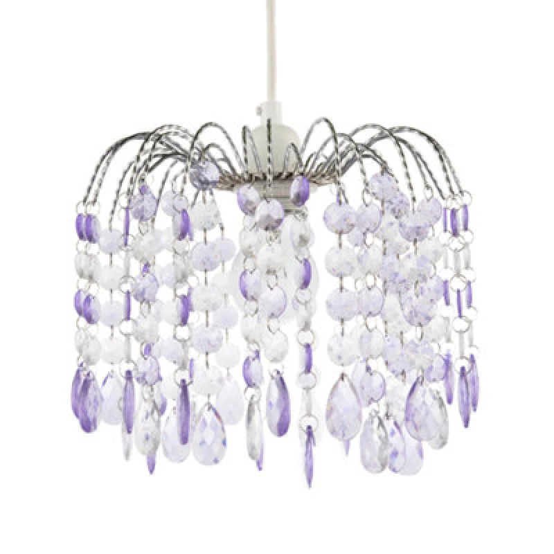 Image of Happy Homewares Modern Waterfall Pendant Shade With Lilac And Clear Acrylic Drops