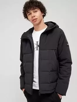 Image of Calvin Klein Mix Media Zip Through Hoodie - Black Size M Men