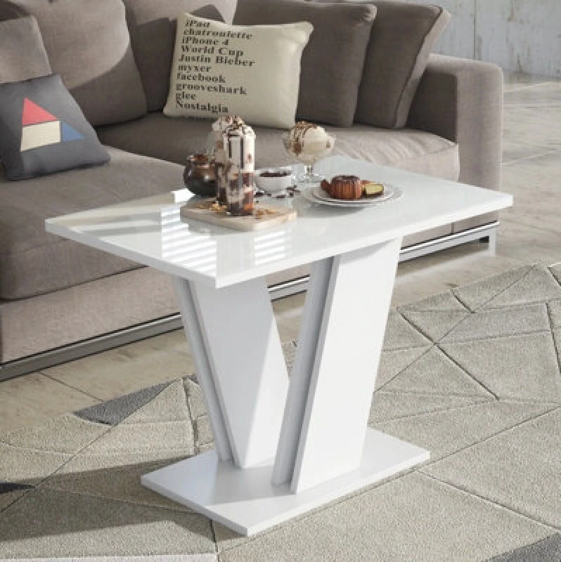Image of Furneo Glass Coffee Side Table White Modern Living Room Furniture