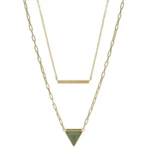 Image of Ladies Fossil Val Joyful Expression Green Aventurine 14K Gold Plated Brass Multi-Strand Necklace