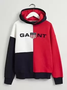Image of Gant Boys Retro Shield Contrast Hoodie - Bright Red, Bright Red, Size 16 Years