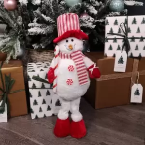 Image of 40cm Standing Plush Snowman with Red Stripped Hat Christmas Decoration