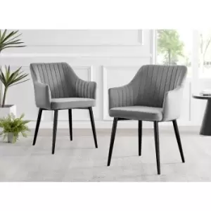 Image of Calla Grey Velvet Dining Chairs with Black Legs (Set of 2)