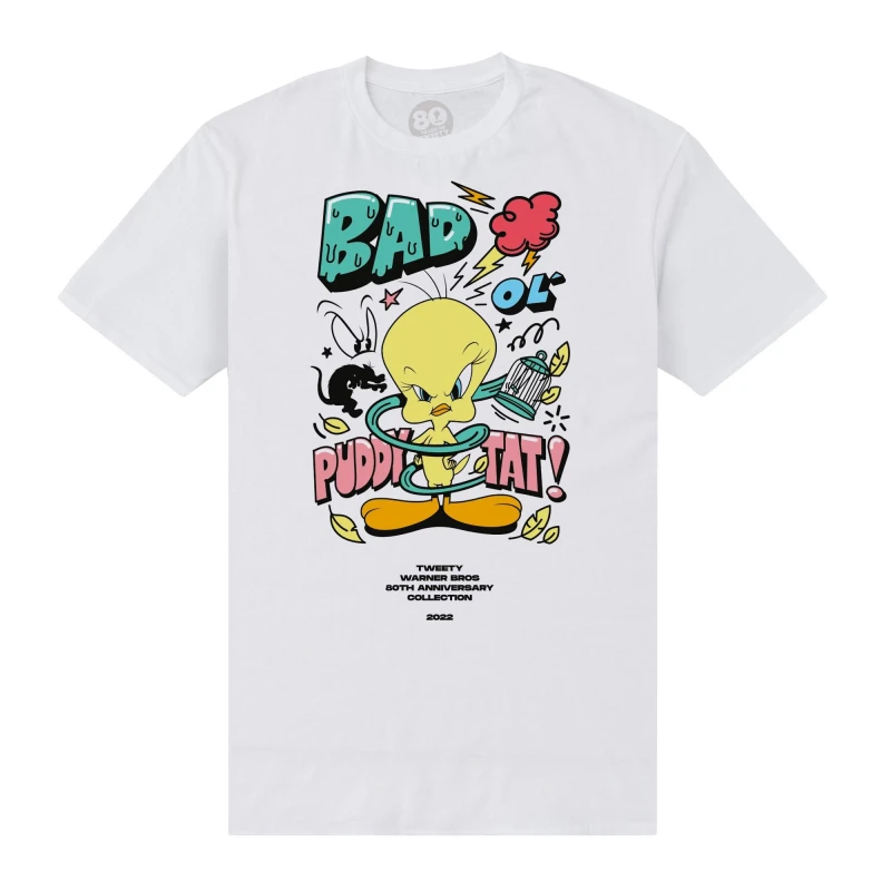 Image of Tweety Mens 80th Bad Ol' T-Shirt in White Size: Small White Male S