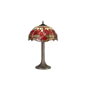Image of 1 Light Tree Like Table Lamp E27 With 30cm Tiffany Shade, Purple, Pink, Crystal, Aged Antique Brass