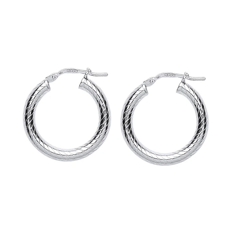Image of Jewelco London Silver Snake Twist Hoop Earrings 21mm 3mm - ER54 Silver female