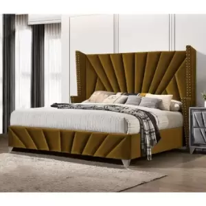Image of The Premiere Upholstered Beds - Plush Velvet, King Size Frame, Mustard - Mustard