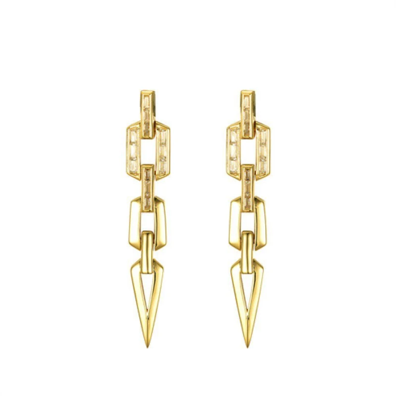 Image of Jewelco London Gold-plated Silver CZ Torpedo Octagon Chain Drop Earrings - AES241 Gold female
