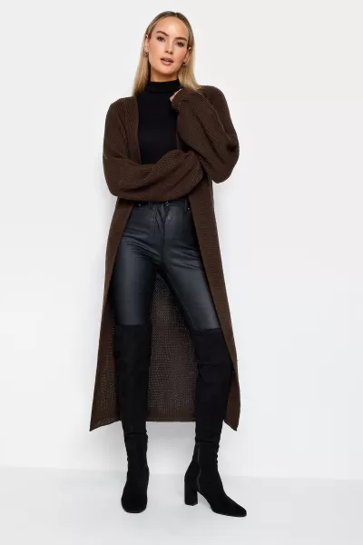 Image of Long Tall Sally Walnut Balloon Longline Cardigan, Brown, Size 10-12, Women