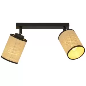 Image of Emibig Yoga Black Twin Ceiling Spotlight with Brown Fabric Shades, 2x E14