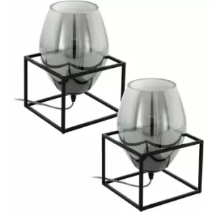 Image of 2 pack Table Lamp Colour Black Shade Black Transparent Smoked Glass E27 1x40W