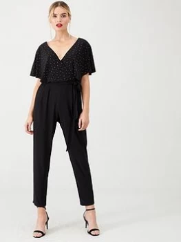 Image of Wallis Hotfix Wrap Jumpsuit - Black, Size 8, Women