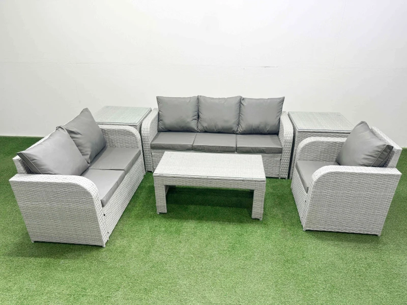 Image of Fimous Patio PE Wicker 6 Seater Outdoor Rattan Furniture Sofa Sets with Oblong Coffee Table Reclining Chair Loveseat Sofa 3 Seater Sofa 2 Side Table L
