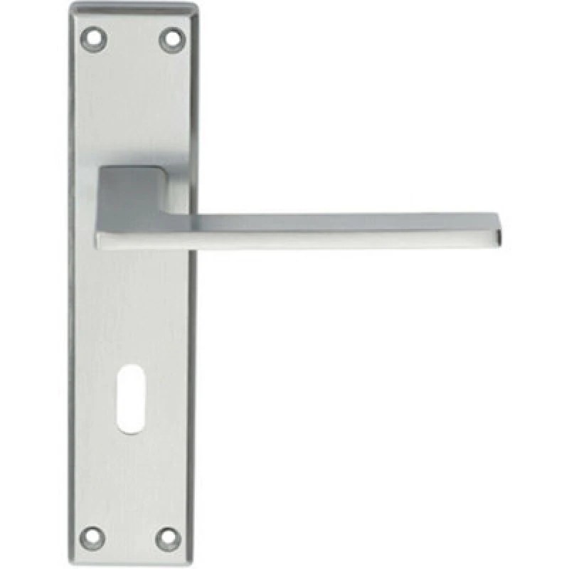 Image of Loops Flat Straight Lever on Lock Backplate Door Handle 180 x 40mm Satin Chrome Multi