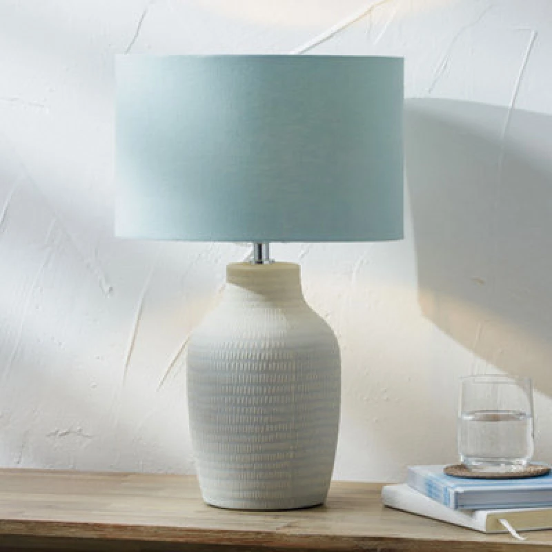 Image of Ruma Duck Egg Textured Ceramic Table Lamp Blue