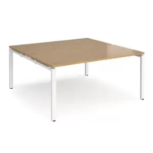 Image of Bench Desk 2 Person Rectangular Desks 1600mm Oak Tops With White Frames 1600mm Depth Adapt