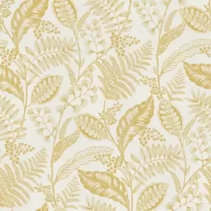 Image of Fresco Artisan Leaf Ochre Wallpaper