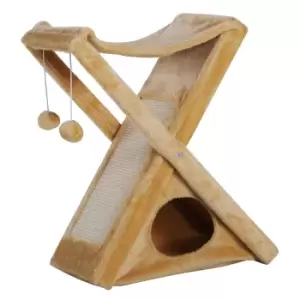 Image of PawHut Folding Cat Tree Activity Tower w/ Scratching Post - Yellow