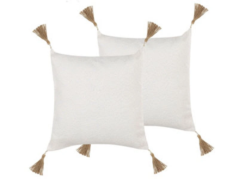 Image of Beliani Set Of 2 Decorative Cushions Azalea 45 X 45cm Light Beige Solid