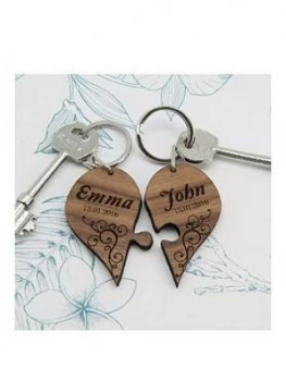 Image of Personalised Couples Romantic Joining Heart Keyring