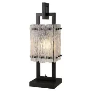 Image of Luminosa Lighting - Table Lamp, 1 Light E27, Matt Black, Crystal Sand Glass