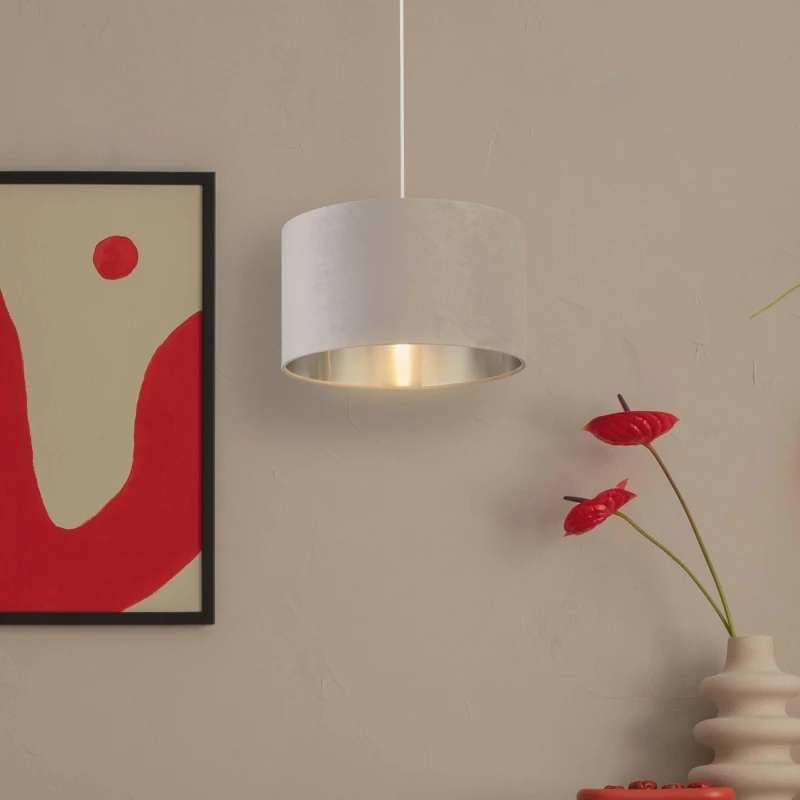 Image of Lighting Collection Velvet Drum Shade Grey unisex 35cm