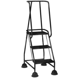 Image of 3 Tread Mobile Warehouse Steps BLACK 1.43m Portable Safety Ladder & Wheels