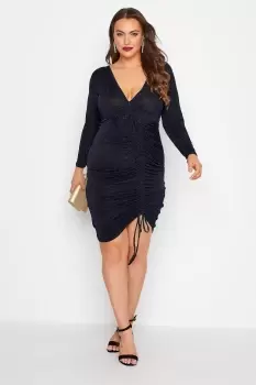 Image of Long Sleeve Black & Cobalt Blue Wrap Dress