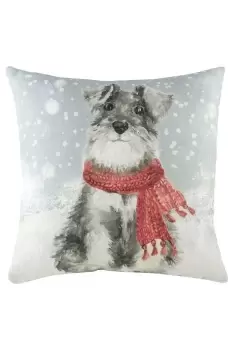 Image of Snowy Dog Hand-Painted Watercolour Printed Cushion