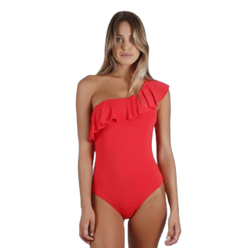 Image of Womens one Piece swimsuit with side ruffles Admas Rouge Female 42