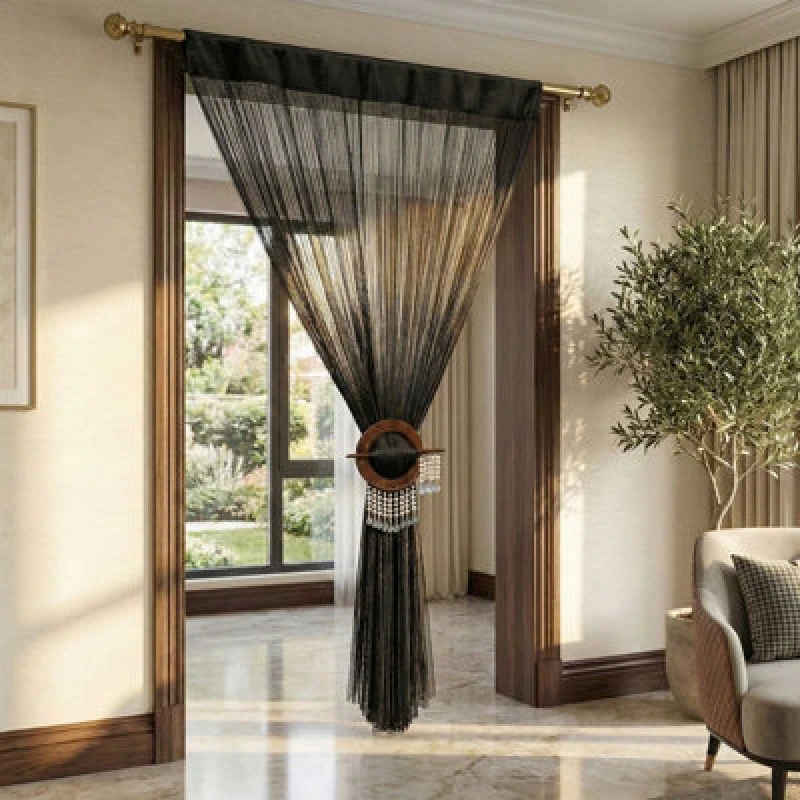 Image of Homescapes Polyester High Density String Curtain Black