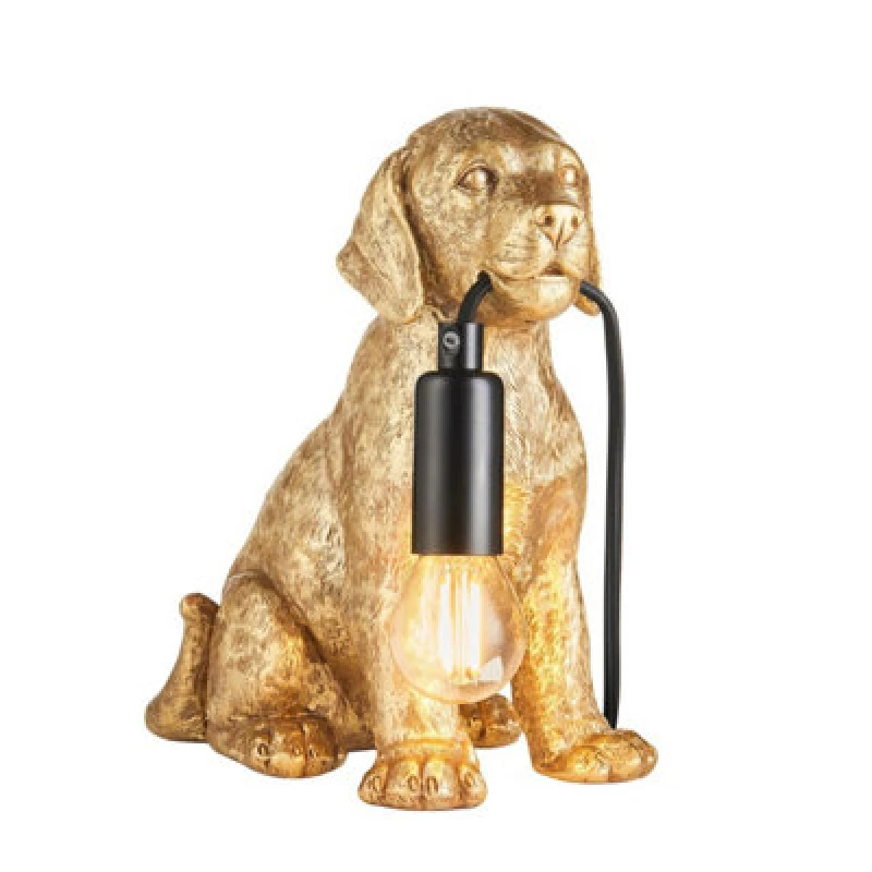 Image of Labrador Puppy Table Lamp Vintage Gold Paint, Matt Black, 1x E14