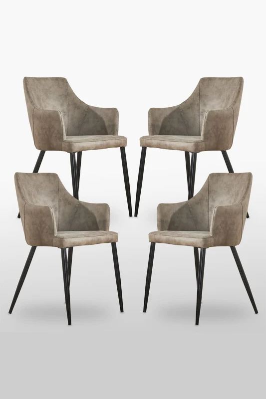 Image of Life Interiors Life Interiors Set of 4 Zarah Modern Faux Leather Dining Chairs with Armrests and Black Metal Legs, Comfortable Accent Chair in Light B