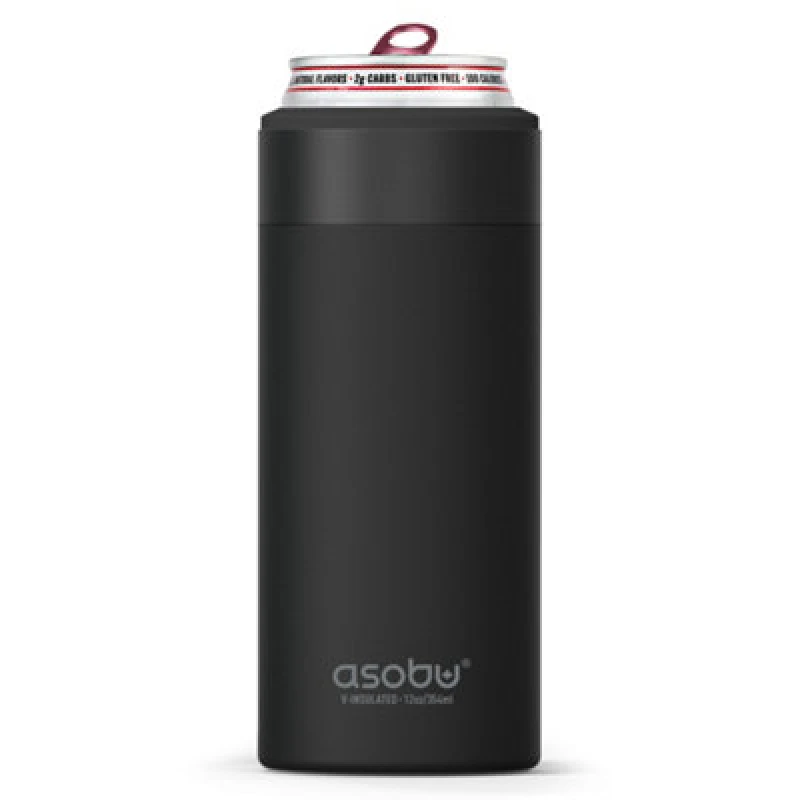Image of asobu Skinny Can Kuzie Insulated Stainless Steel Sleeve 350ml Black Black