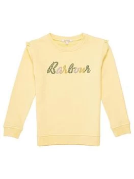 Image of Barbour Girls Lyndale Frill Sweat Top - Primrose Yellow, Primrose Yellow, Size Age: 8-9 Years, Women
