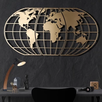 Image of World Map Globe - Gold Gold Decorative Metal Wall Accessory