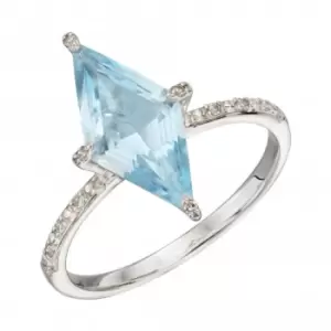 Image of 9ct Kite Shape Blue Topaz In White Gold Ring