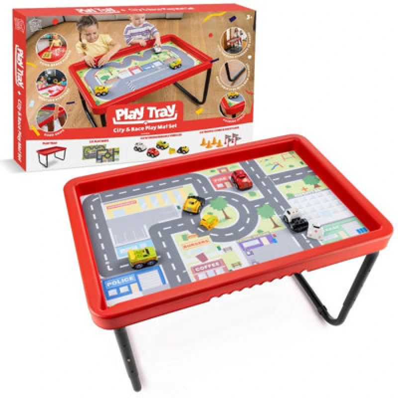 Image of Playtray Activity Table With Play Mat Set, City And Race Theme, Sensory Play