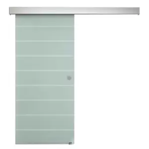 Image of HOMCOM Tempered Glass Sliding Barn Door Kit Aluminum-alloy Rail W/Handle-Frosted Glass with Stripes